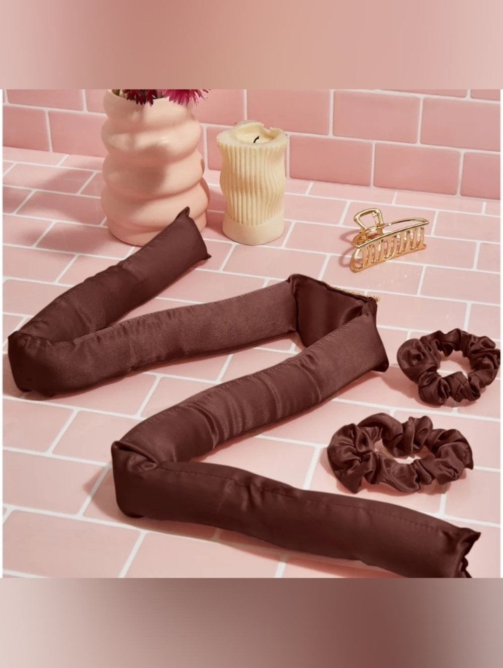 Chocolate XL Satin Heatless Curling Set BRAND NEW IN UNOPENED BOX - Picture 3 of 5